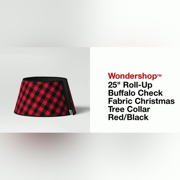 NWT 25" Roll-Up Buffalo Check Fabric Christmas Tree Collar Red/Black Wondershop - Picture 3 of 8
